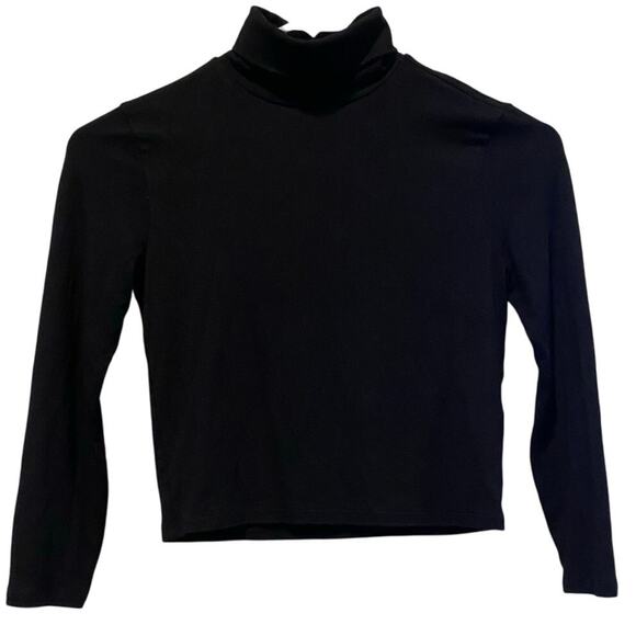 Forever 21 Fitted Turtleneck Long Sleeve Crop Top Small Black Stretch Jersey - Picture 1 of 6